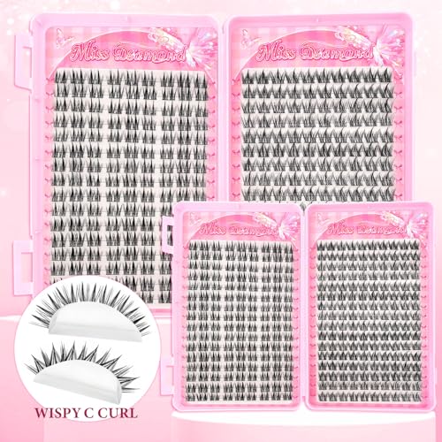 Lash Clusters Kit 608pcs, Natural Wispy DIY Eyelash Lashes Clusters Manga Extensions Kit, Spiky Lash Clusters D Curl with Lash Glue Brush Tweezer Remover