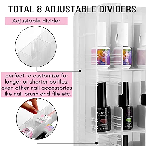 Makartt Nail Polish Organizer: Clear Universal Nail Polish Holder for 48 Bottles, Portable Sturdy Gel Nail Polish Organizer Case with 8 Adjustable Dividers, Space Saver for Nail Bottles Display Travel