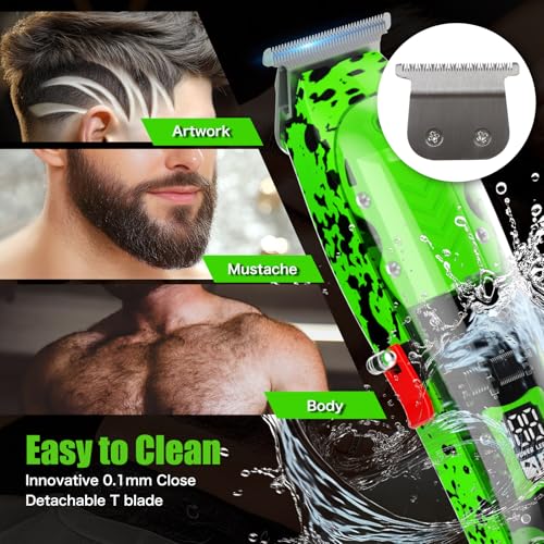 Professional Hair Clippers for Men, Cordless Barber kit for Hair Cutting & Grooming, Hair Clippers and Trimmer Set for Barber Haircut with LED Display, 8 Fade Taper Combs(Green Set)