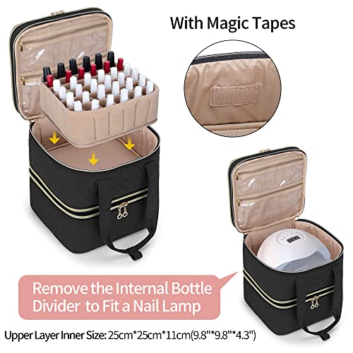 Yarwo Nail Polish Organizer Case Holds 72 Bottles (15ml/0.5 fl.oz), Detachable 3 Layers Nail Polish Storage Bag with Removable dividers for Nail Lamp and Nail Art Manicure Tools, Black (Bag Only)