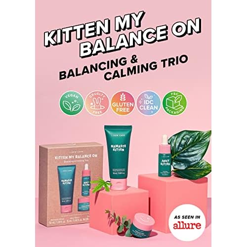 I Dew Care Skin Care Set - Kitten My Balance On + Skincare Set - Vitamin To Glow Pack | Illuminating Vitamin C Trio with Niacinamide, Travel Size, Cream, Lip Mask, Serum Bundle