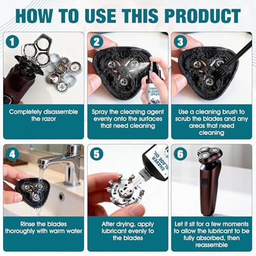 Shaver Cleaning Solution, Electric Shaver Oil, Shaver Cleaner with Brush, Deeply cleans and Lubricates, Extend the Lifespan of Your Shaver, for Clippers, Trimmers, and Beauty Devices