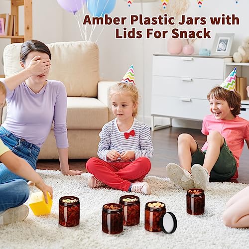 Tanlade 40 Pcs 8 oz Plastic Jars with Lids Round Cosmetic Containers Refillable Containers for Powder Liquid Food Storage Kitchen Cosmetic Lotion Ointments Creams Essential Oil(Amber)