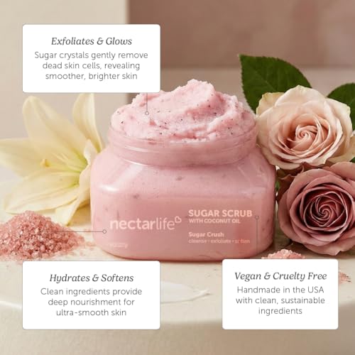 Sugar Body Scrub 8 oz, Moisturizing and Exfoliating Scrub for Nourishing Essential Body Care, Gift For Her (Sugar Crush)
