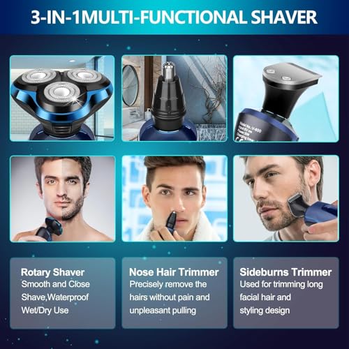 Electric Razors for Men ? 3D Head Shavers, Wet & Dry Cordless Shaver, IPX7 Waterproof with Beard/Nose Trimmer & Face Cleaning Brush, Men¡¯s Shaving Kit, Ideal Gift for Men
