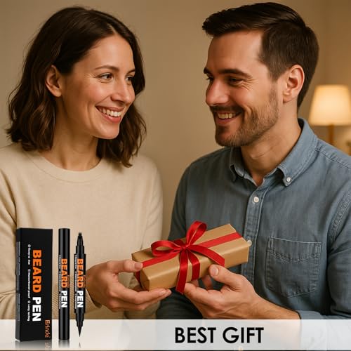 Erinde Beard Pencil Filler for Men Black (2 Pack) - 4-Tip Beard Filler, Waterproof Long Lasting Beard Pen Kit with 2 Fillers & 1 Brush, Stocking Stuffers for Men