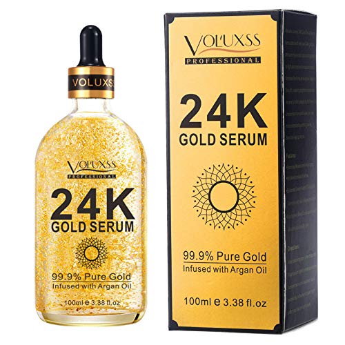 24K Gold Serum for Face,Skin Brightening Anti Aging Face Serum Moisturizer with Vitamin C,Hyaluronic Acid & Argan Oil for Dark Spots & Fine Lines,Korean Skin Care Glow Collagen Booster