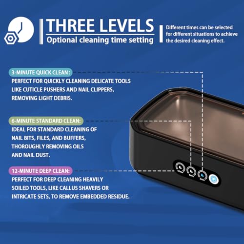 Pinkiou Nail Tool Cleaning Machine, 3 Timer Modes Nail Tool Sterilizer for Nail Drill Bits, Nail Art Brush, Nail Clipper, Makeup Brush, Jewelry Cleaning, Salon for Home Use, 22oz(650ML)
