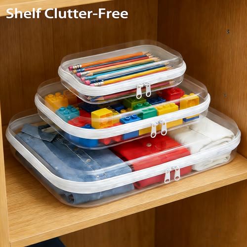 3PCS Clear Hard Shell Zipper Case,Zipper Pouches Hard Shell,Clear Toiletry Bag,Travel Makeup Bag Organizer,Toy Storage Containers,Hard Shell Plastic Case,Portable Transparent Diaper Organizers(White)