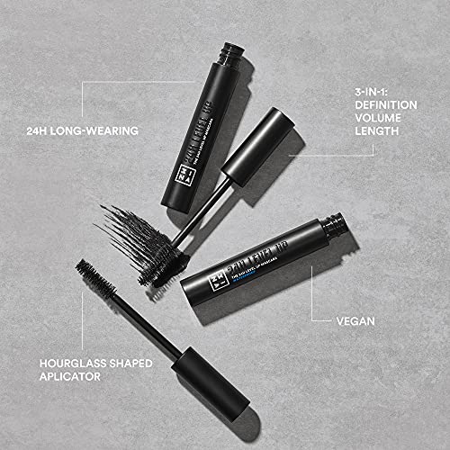 3INA The 24H Level Up Mascara - Intense Black Mascara Volume and Length with Hourglass Brush for Full Definition - Vegan, Cruelty Free - 900-0.27 oz