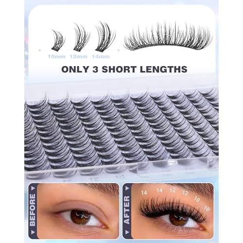 Geeneiya Natural Lash Clusters Short Eyelash Clusters 10-12-14MM Wispy Lashes Clusters Pesta?as Postizas Naturales C Curl Cluster Eyelash Extensions Clean Girl Makeup DIY Lash Extension 144Pcs