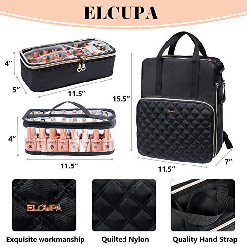Nail Polish Organizer Backpack Holds 84-93 Bottles and a Nail Lamp, Nail Tech Storage Case Large Nail Polish Bag with 3 Removable Boxes and Tools Organizer Sections(Black)