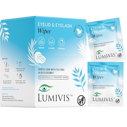 Tea Tree Oil Eyelid Wipes ? 36 Individually Wrapped Pads for Daily Eye Cleansing, Makeup Removal & Eyelid Hygiene ? Gentle, Soothing, Natural Formula