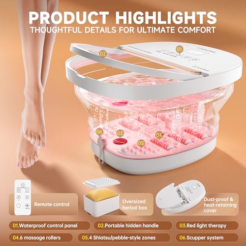 Collapasible Foot Spa Bath Massager with Heat, Pedicure Foot Spa with Bubbles and Jets/Timer/Temperature Control, Feet Soak Tub for Home, Office, Relaxation and Stress Relief (White)