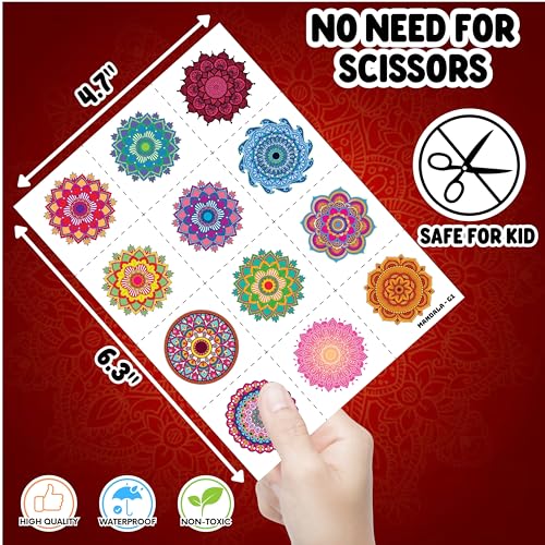 96PCS Pre-Cut Mandala Temporary Tattoos - Indian Decorations Themed Stickers for Boys and Girls Birthday Party Supplies, Decorations, Favors, and Prizes - Cute Gifts
