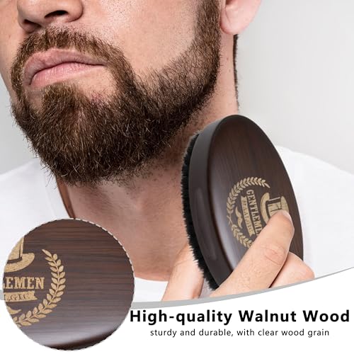 Boar Bristle Beard Brush for Men, Natural Wood Travel Pocket Hair Brush, Grooming Comb for Beards and Mustache (Hat)