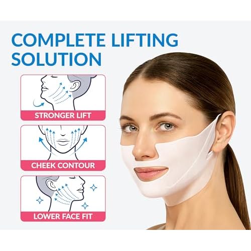 Stylia MaxiLift V-Line Lifting Collagen Face Mask - Double Chin Strap - Jawline Shaper - Neck Firming and Tightening Mask with Hyaluronic Acid & Aloe Vera - Chin Strap for Sleeping (10PC)