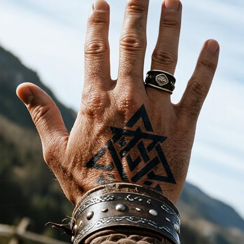 10 Sheets Viking Temporary Tattoos for Men and Women, Waterproof & Long-Lasting Temp Celtic Fake Tattoo Stickers for Adults, Tattoo Axe Bullhorn Dark Blue for Parties Festivals Styling Accessories