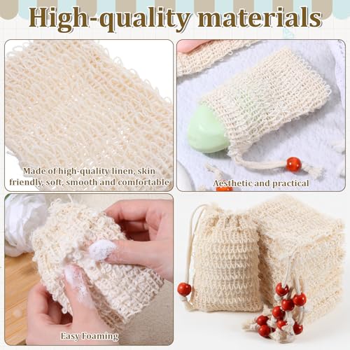 Soap Saver Bag, 80 Pack Bar Soap Pouch Natural Cotton Linen Exfoliating Soaps Bag with Drawstring Reusable Hand Made Mesh Soaps Bags for Bath and Shower Massaging(5.5 X 3.5 Inch,Beige)