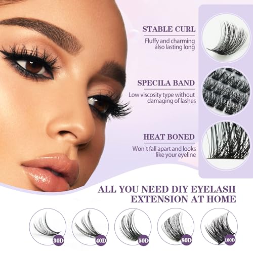 Fluffy Cluster Eyelash Extensions Qeelasee Mink Individual DIY 80D Volume 0.07D Eye Lash Clusters 144pcs Mix8-18mm at home Lash Extensions(80D-0.07D,8-18MIX)