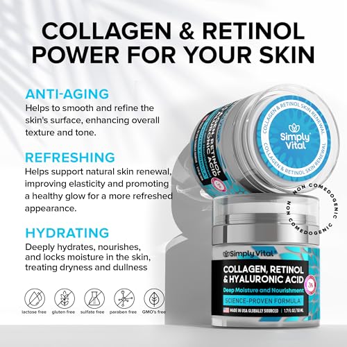 Anti-Aging Face Moisturizer with Retinol, Collagen & Hyaluronic Acid - Made in USA - Moisturizer Face Cream for Women & Men - Firming & Hydrating Neck Cream - Day & Night Skin Care - 1.7 fl oz