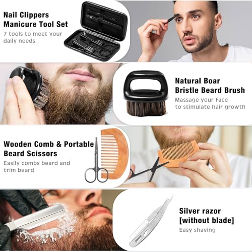 Nuogo 15 Pcs Birthday Gifts for Men Beard Care Set for Him Father's Day Gifts Basket Ideas Kit for Men Tumbler Bath Robe for Dad Husband Boyfriend Box(Black)