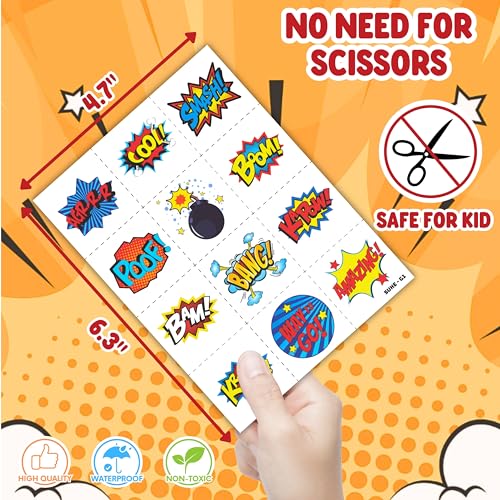 72PCS Hero Party Set - 48PCS Temporary Tattoos & 24PCS Slap Bracelets - Themed Pow Birthday Supplies, Baby Shower Gifts, Classroom Rewards & Party Decor for Kids
