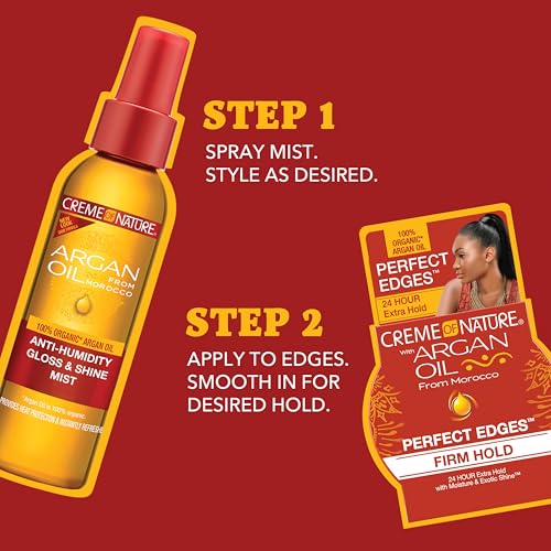 Creme of Nature Edges Gel & Anti-Humidity Mist with Argan Oil of Morocco, Keke Palmer's Favorites, Curly Hair Styling & Heat Protection Spray (Bundle Pack of 2)