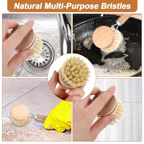 12 Pcs Bamboo Dish Brush Replacement Heads, Natural Sisal Bristle Refills, Eco Friendly Compostable Scrubber Heads for Cleaning Kitchen Utensils