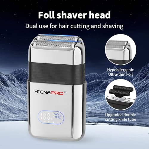 HIENA PRO Reciprocating Electric Foil Shaver for Men, Cordless Professional Bald Head Precision Trimmer & Beard Trimmer, Foil Shaver with LED, Gifts for Men(Silver)