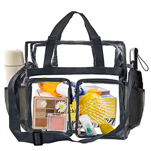 Enkrio Clear Makeup Bag Clear Cosmetic Bag Transparent Travel Cosmetic Storage Bag with 4 External Pockets and Adjustable Shoulder Strap for Toiletries
