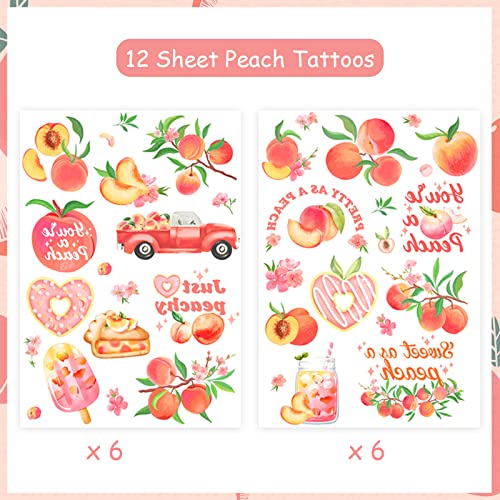 Pink Peach Theme Tattoos, Fruit Temporary Tattoos for Summer Party Decorations, Just Peachy Decor for Sweet As a Peach Party Decorations Supplies