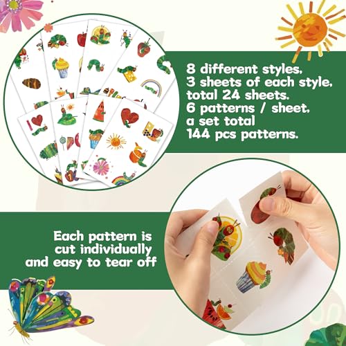 Hungry Insects Temporary Tattoo - 144PCS Kids Temporary Tattoos for Party Supplies Insect Theme Tattoo Stickers for Kids Cute Animal Tattoos for Classroom Reward Birthday Party Event Decor