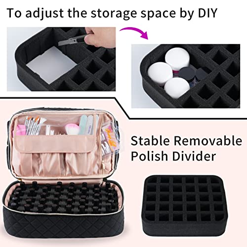 Nail Polish Organizer Case Fits Nail Lamp and 50 Bottles,Nail Organizers and Storage for Nail Tech Travel,Pretty Nail Polish Storage Bag Fits Nail Kit & Manicure Tools (Patented)-Black
