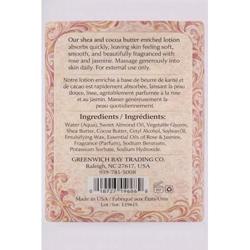 Greenwich Bay Rosewater & Jasmine Lotion Enriched with Shea Butter and Essential Rose and Jasmine Oils 16 oz by Greenwich Bay Trading Company