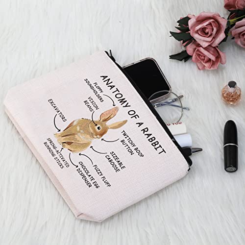 G2TUP Rabbit Bunny Lover Gift Anatomy Of A Rabbit Makeup Bag Bunny Owner Cosmetic Bag Bunny Themed Gift Bunny Mom Zipper Travel Bag (Anatomy Of A Rabbit White Bag)