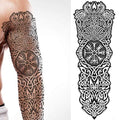 temporary tattoo full arm stick on body art viking icelandic medieval celtic transfer for women and men cosplay halloween adult aegishjalmur temp tattoo tree of life wolfs fancy dress
