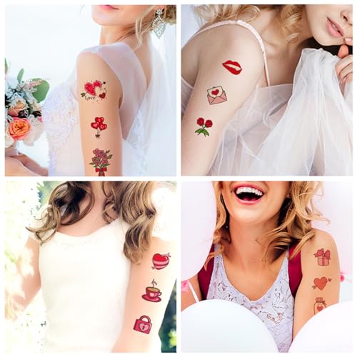Temporary Tattoos for Women Wife, 105PCS Wedding Love Confession Couple Bridesmaid Romantic Party Body Stickers, Valentine's Day Fake Tattoos, Heart Flower Angel Decorations Gifts