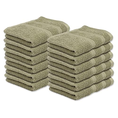 Kaufman - Premium Washcloth Set of 12 (13x13 Inches) 100% Cotton Ring Spun, Highly Absorbent, Durable and Ultra Soft Feel Wash Cloths Essential for Bathroom, Spa, Gym, and Face Towel (12PK)