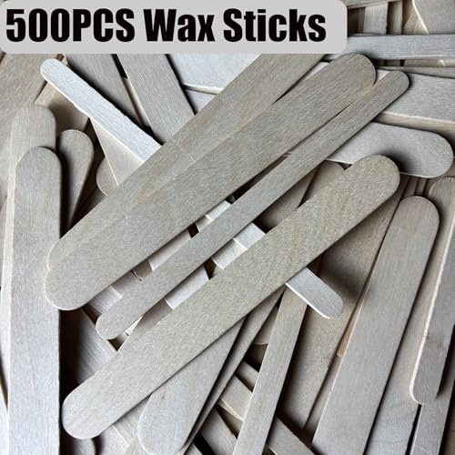 500PCS Professional Wax Sticks, Wooden Hair Removal Applicators, Natural, 5.9 Inch, 2 Sizes for Body and Precise Areas