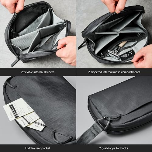 ALPAKA Toiletry Bag - Comes with a Shoulder and Wrist Strap- 2 Internal Dividers and 2 Mesh Pockets - Doubles as EDC Pouch - Optimally Sized Accordion-Style Toiletry Bag For Men