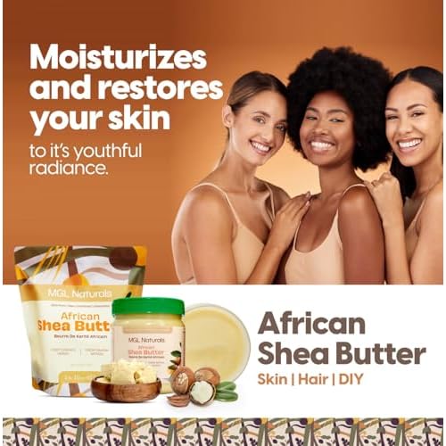 MGL Naturals Raw African Shea Butter Ivory 16oz, 100% Pure, and Unrefined. Nourish and moisturize hair and skin. Use alone or DIY recipes. From Ghana, West Africa. 16oz Jar