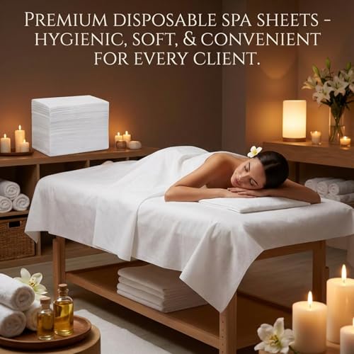 100PCS Disposable Massage Table Sheets, 31.5" x 71" White Non-Woven Bed Sheets, Fluorescent Agent Free, Soft & Tear-Resistant, for Beauty Salon, Spa, Tattoo, Facial, Hospital Exam, Travel
