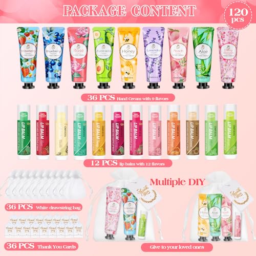 120 Pack Bulk Gifts For Women,Christmas Stocking Stuffers Gifts Set for Coworker,Mini Hand Cream Bulk, Lip Balm Set,Travel Size Hand Lotion,Thank You Gifts for Coworkers