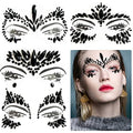 Mermaid Face Jewels - 4-Sheet Black Festival Sticker, Body Rhinestone Gems Rave Rainbow Face Crystals for Halloween, Music Carnival Festival Party Makeup