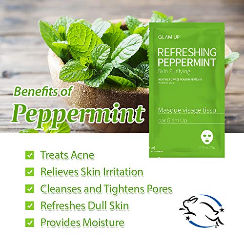 GLAM UP Sheet Mask Refreshing Peppermint (10 sheets) - Calming, Pore Tightening