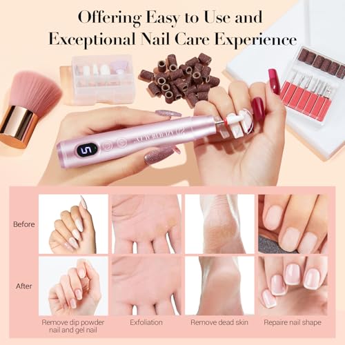 AZUREBEAUTY Dip Powder Nail Kit with Electric Nail Drill 24 Colors Spring Summer Blue Purple Nail Starter Kit with Dip Liquids Base Top Coat Activator Portable Manicure French Nail Art Essential Set