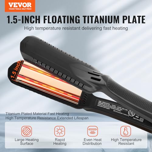 VEVOR Hair Straightener, 1.5-inch Titanium Flat Iron, Dual Infrared Hair Straightener Flat Iron with LCD Display and 19 Temp Levels - 210¡ÆF to 450¡ÆF, Dual Voltage 110V/240V for Salon Home Travel Use