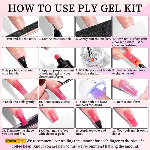Clara Colors Poly Gel Nail Kit, 12 Colors Poly Kit All In One Poly Nail Gel Starter Kit withTools for Nail Art DIY at Home and Salon