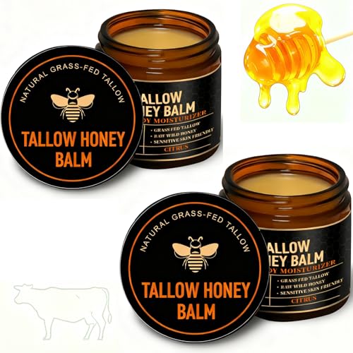 2Pack Beef Tallow for Skin, tallow and honey balm,tallow face moisturizer, Hydrating Tallow Balm with Raw Honey and Beeswax, Grass-Fed Beef Tallow & Raw Wild Honey Blend, Body & Face Moisturizer (OR)